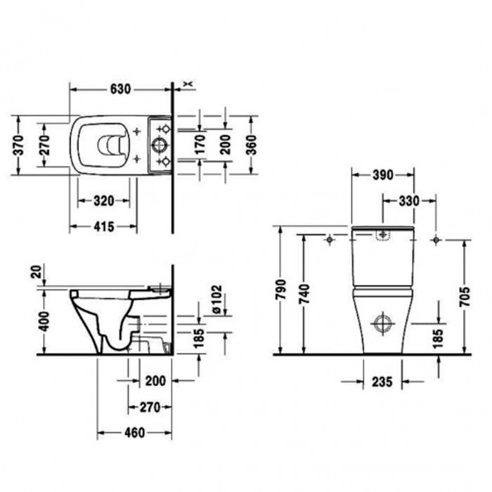Duravit DuraStyle Бачок с механизмом двойного смыва, хром, 6/3л., для подключения справа или справа 39x17см, Цвет: Белый