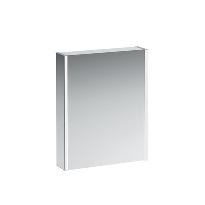 Laufen Frame 25 шкаф зеркальный 60x15x75см, алюминий, 1 дверца с зеркалом с 2х сторон, DX, сенс. выкл., 2 розетки, 2 верт-х эл-та LED-подсветки (регул-ая яркость), с окружающим освещением (внизу)