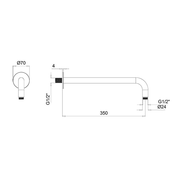 Almar Arms Кронштейн для верхнего душа, настенный 35см, с круглым отражателем, цвет: черный металл брашированный PVD