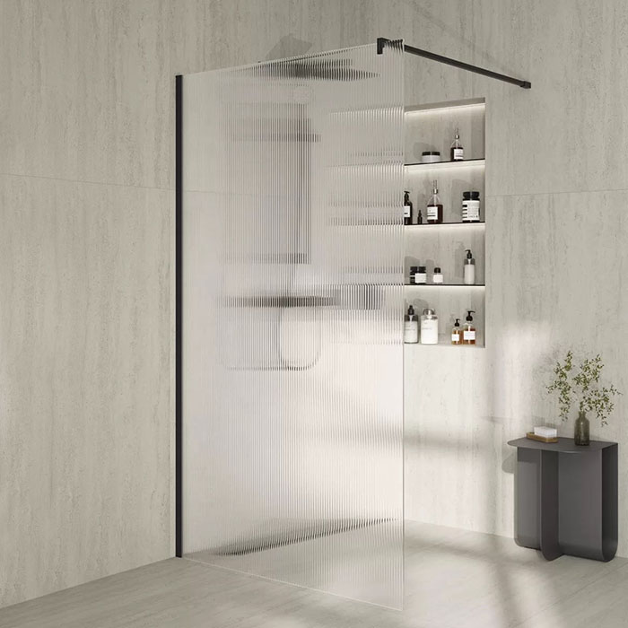 Душевое ограждение Kerama Marazzi Cristallo 120х210см, рифленое стекло, цвет: черный матовый