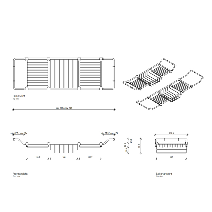 Decor Walther DW 25 Полочка для ванны 65-83x20.5x6.5см, настольная, цвет: хром