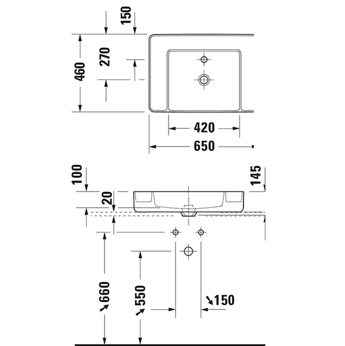 Раковина накладная Duravit Bento Starck Box 65х46см, с 1 отв., HygieneGlaze, цвет: белый глянцевый