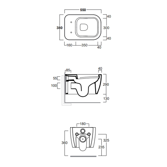 Simas Henges Унитаз подвесной 38х55см, безободковый, цвет: Cementto matt