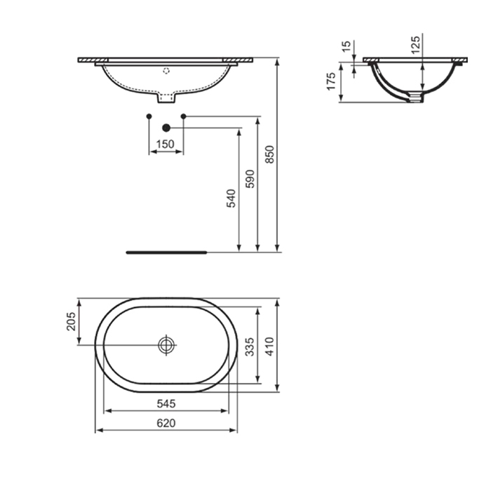 Ideal Standard Connect Раковина 62x41см, встраиваемая снизу, без отв., цвет: белый