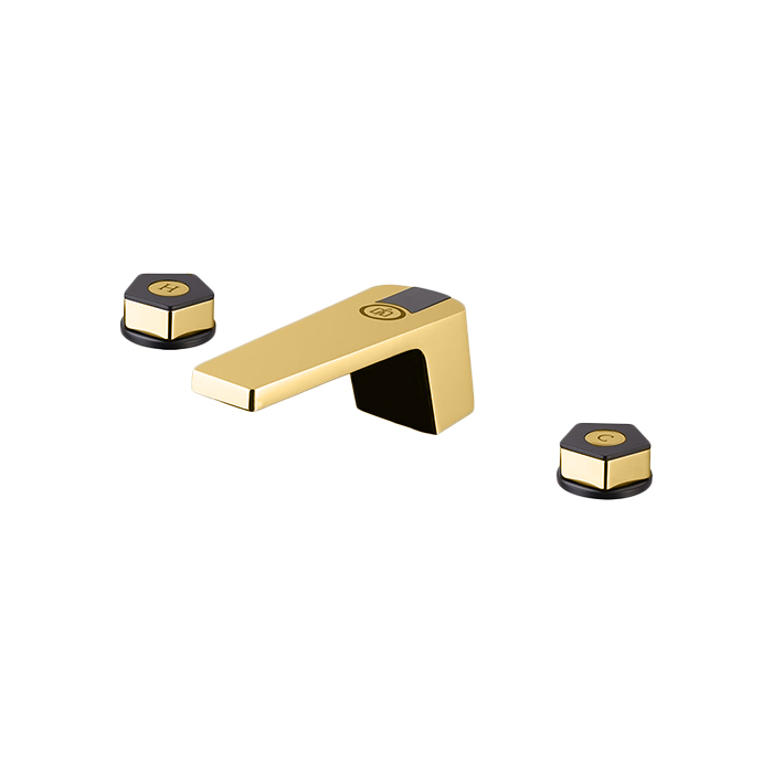 Смеситель для ванны Newform ParkLE, 3 отв., с донным клапаном, цвет: PVD glossy gold/черный матовый