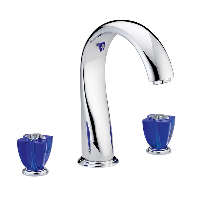 Смеситель для ванны THG Pуtale de cristal bleu, 3 отв., цвет: хром/синий хрусталь