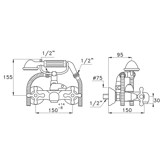 Stella Roma Смеситель для ванны 3267/306 с ручным душем, цвет: хром