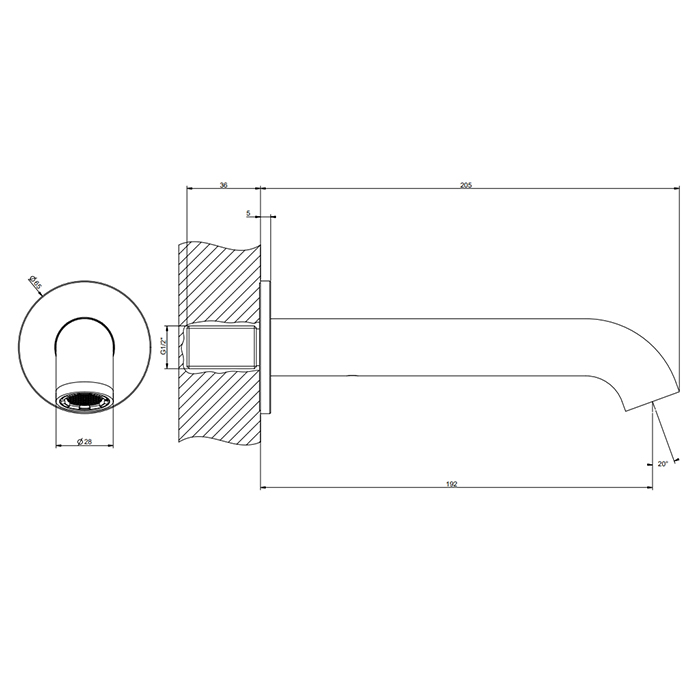 Gessi Origini Настенный излив с длиной под заказ., цвет: Black Metal Brushed PVD