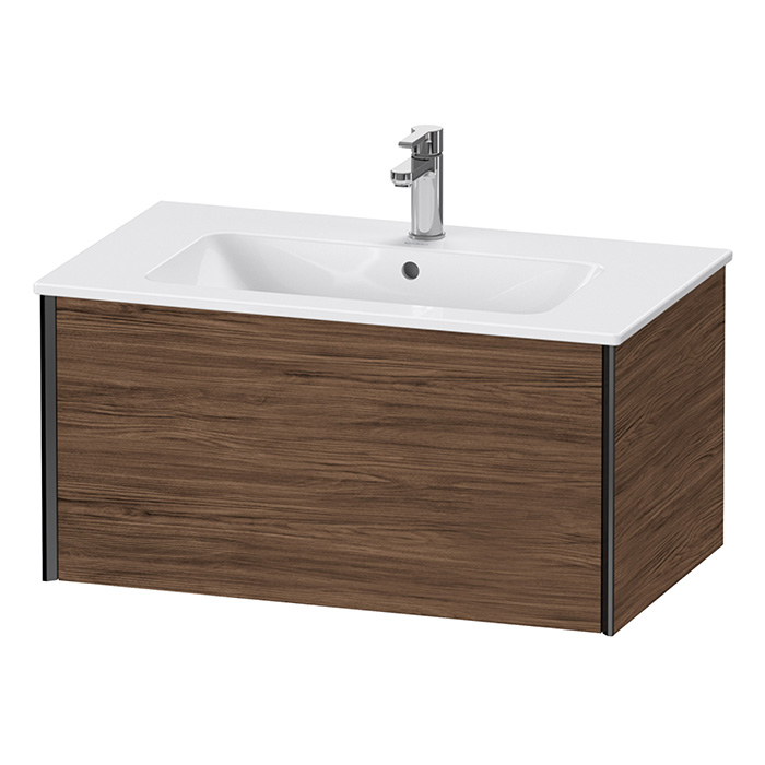 Тумба подвесная Duravit XViu 81x48x40см, с раковиной, 1 ящик, цвет: walnut dark/черный матовый