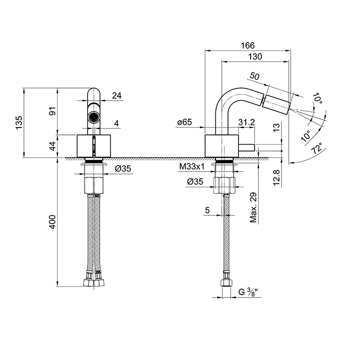 Fantini AF/21 Смеситель для биде, 1 отв., излив: 130 мм, цвет: Matt Copper PVD