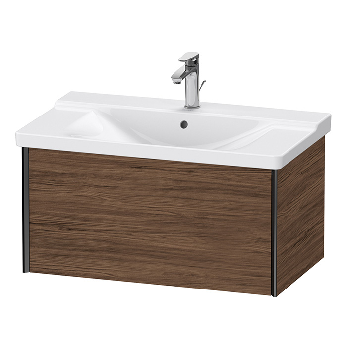Тумба подвесная Duravit XViu 81x46.9x40.5см, с раковиной, 1 ящик, цвет: walnut dark/черный матовый
