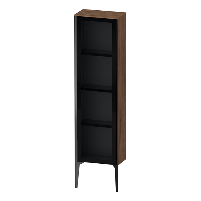 Шкаф подвесной со стеклянной дверью Duravit XViu 40x24x133см, 3 стеклянные полки (петли справа), цвет: walnut dark/черный матовый