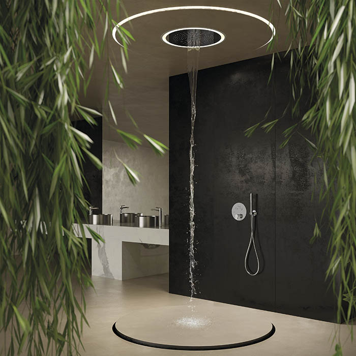 Newform Head Showers Верхний душ d40см, круглый, монтаж в потолок, 2 источника: тропический душ, водопад, G1/2", цвет: хром