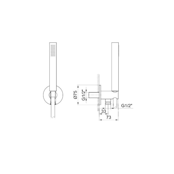 Fantini AL/23 Душевой набор: вывод воды на 1/2”, шланг 150 см, ручная лейка FIT, держатель для лейки, цвет: хром