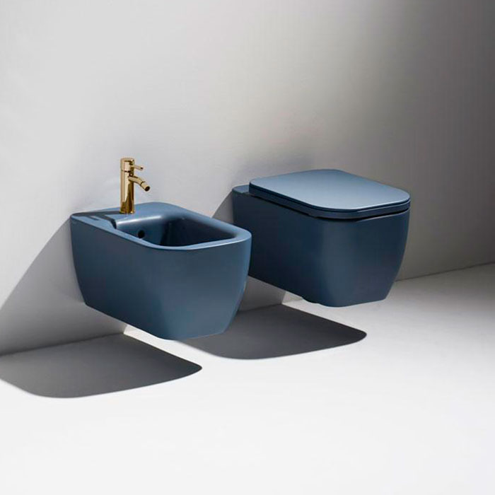 Simas Henges Унитаз подвесной 38х55см, безободковый, цвет: navy matt