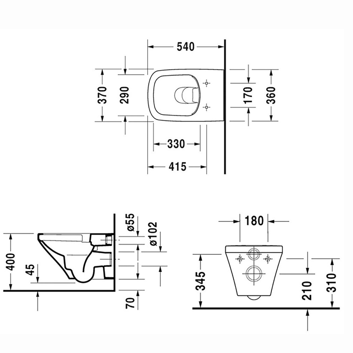 Duravit DuraStyle Комплект: подвесной унитаз Rimless 255109 37х54см.+ сиденье с SoftClose 006739