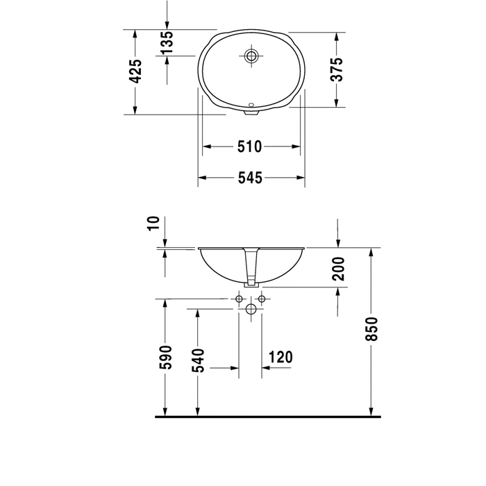 Раковина Duravit Santosa 51x37.5см, без отв., встраиваемая снизу, с переливом, цвет: белый