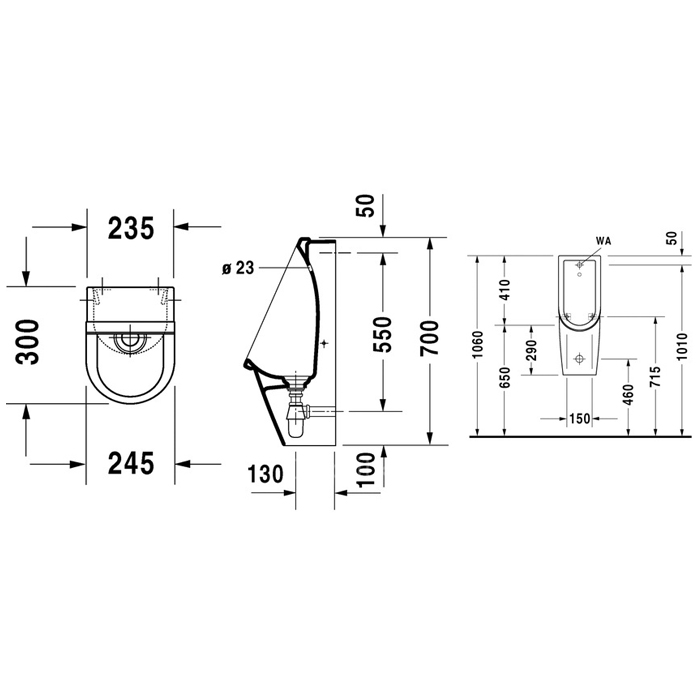 Писсуар подвесной Duravit Starck 3 30х24.5см, безободковый, без "мушки", подвод воды сзади, с креплением, цвет: белый