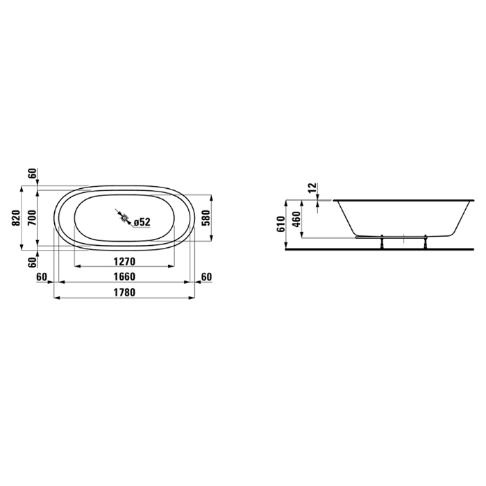 Ванна Laufen Alessi One 178x82x46см, встраиваемая, овальная, материал: композит, цвет: белый