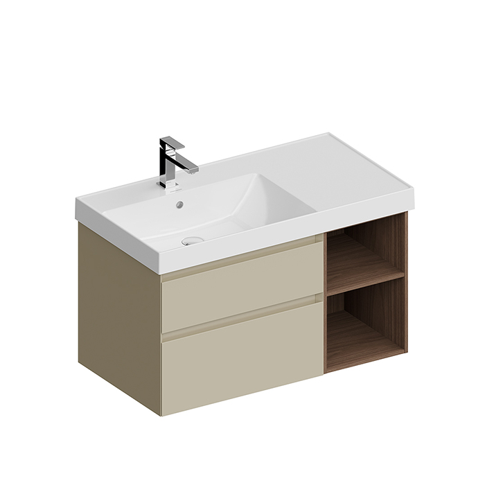 Kerama Marazzi Cubo Тумба подвесная 90см, левая, цвет: лимо матовая / орех