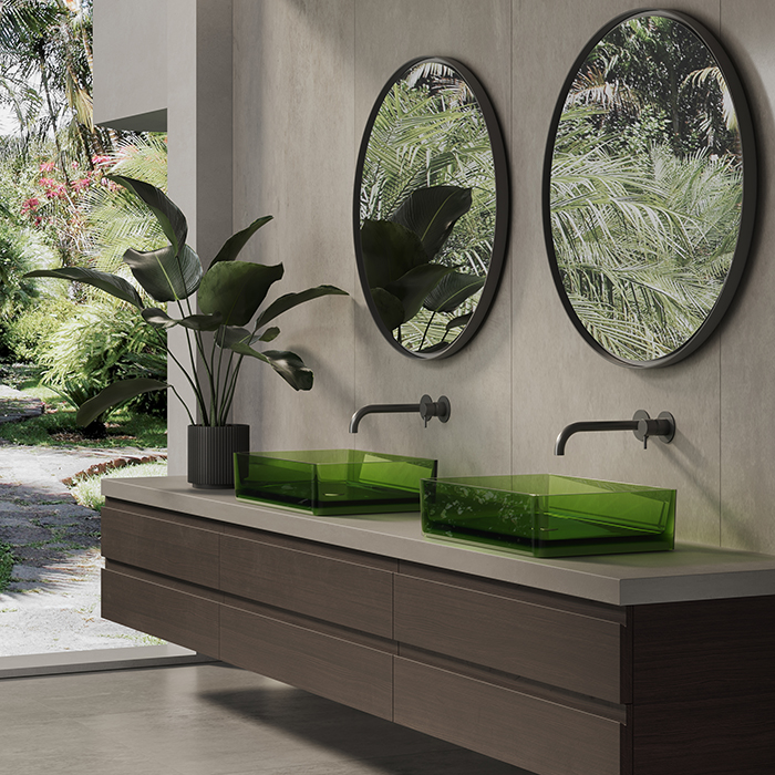 Dea Design Washbasins Раковина 60х40х14.5см, накладная, без отв., Glasstech, прозрачная смола, цвет: Emerald R3