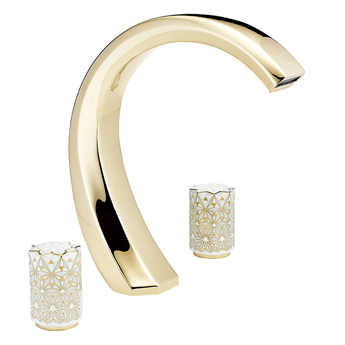 Смеситель на борт ванны THG Nihal Porcelaine Ivoire на 3 отверстия, без ручного душа, цвет Soft gold