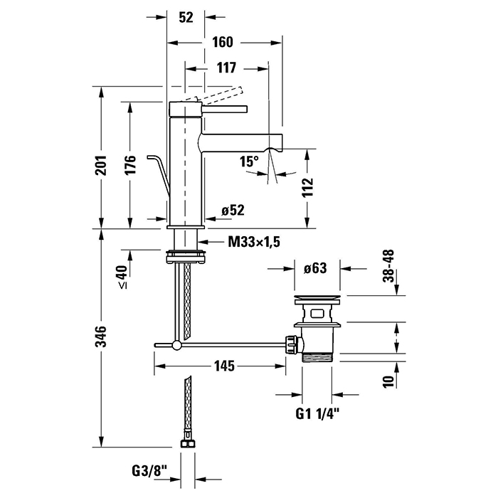 Duravit Circle M Смеситель для раковины, на 1 отв., с донным клапаном, цвет: черный матовый