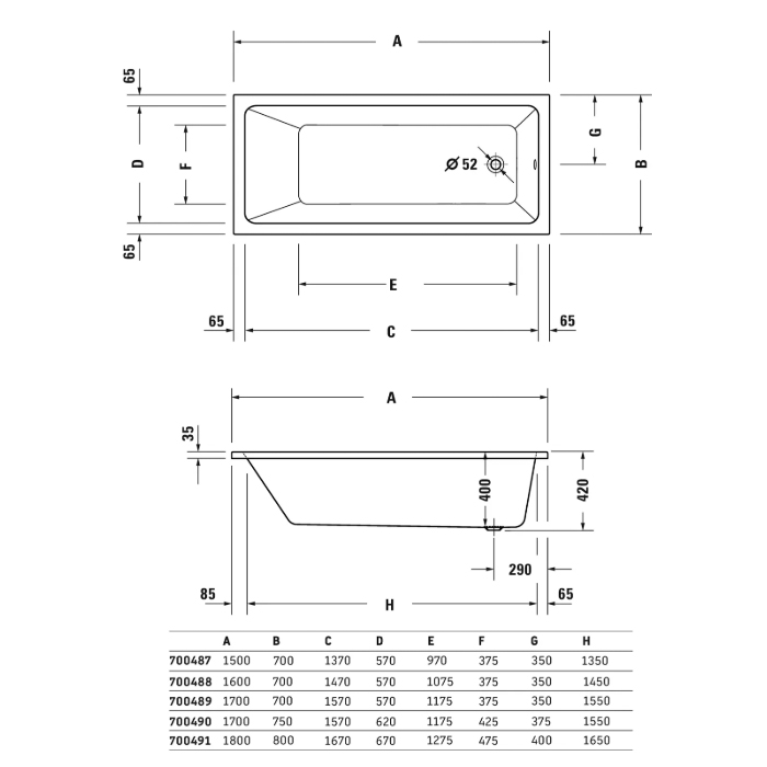 Duravit No.1 Ванна 180х80см., встраиваемая, акриловая, цвет: белый
