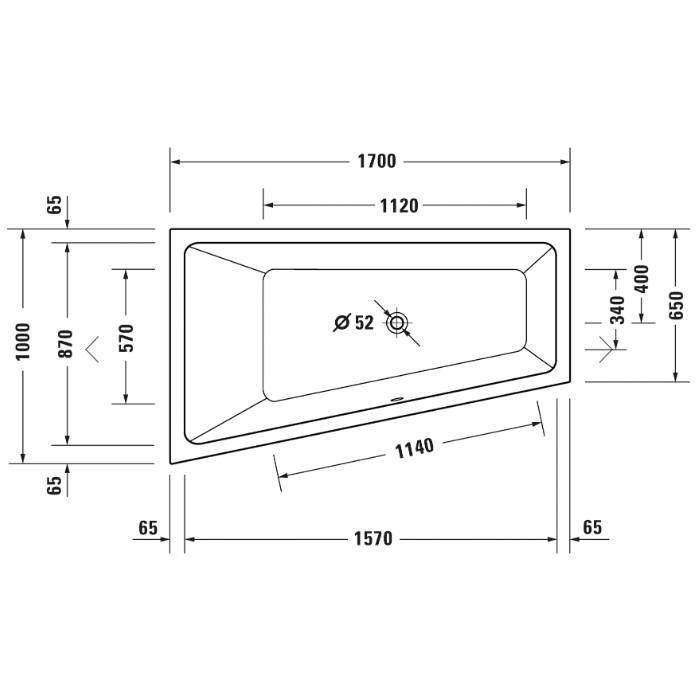 Duravit No.1 Ванна 170х100см, встраиваемая, вариант левый, цвет: белый