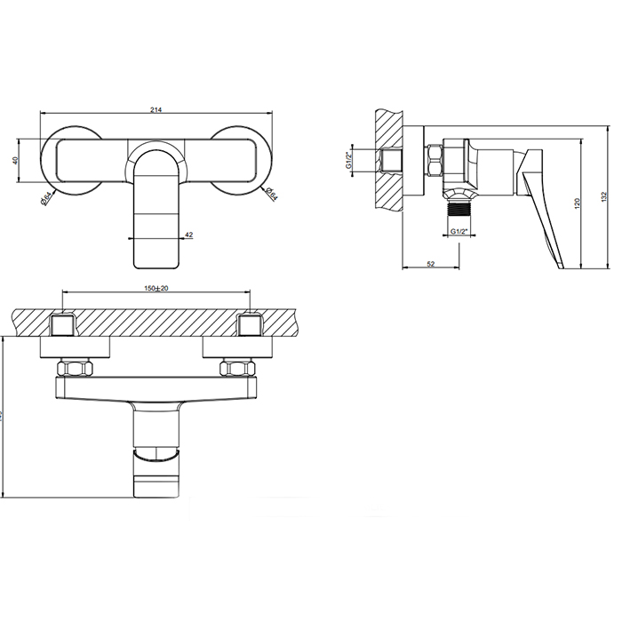 Смеситель для душа Gessi Rilievo, настенный на 2 отв., цвет: black XL