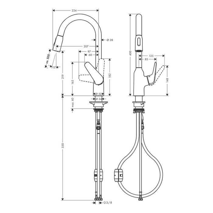 Hansgrohe Focus Кухонный смеситель, на 1 отв., с выдвижным изливом, изилв: 22см, цвет: полированная сталь