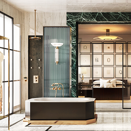 Смеситель для ванны настенный Gessi Venti20, двухвентильный, с ручным душем и шлангом 1500 мм, цвет: Brass PVD