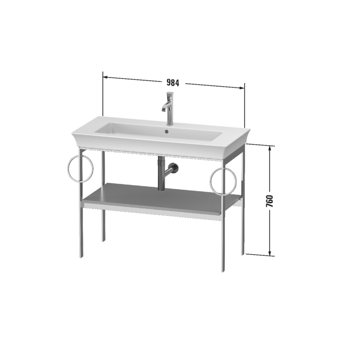 Duravit White Tulip Металлическая консоль 98.4x45х76см, напольная, 1 дерев. полка, 2 п/держ., цвет: белый высокоглянцевый