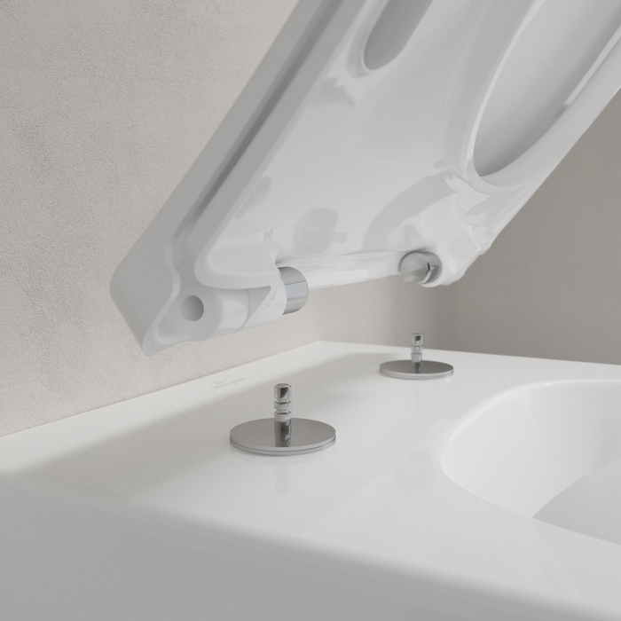 Villeroy&Boch Venticello Унитаз подвесной 37.5х56х33см, безободковый, в комплекте сиденье SlimSeat Line c микролифтом, CeramicPlus, цвет: альпийский белый