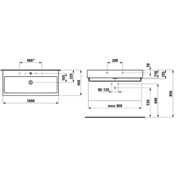 Раковина Laufen Living City 100х46х14 см, 2 отв., цвет: белый