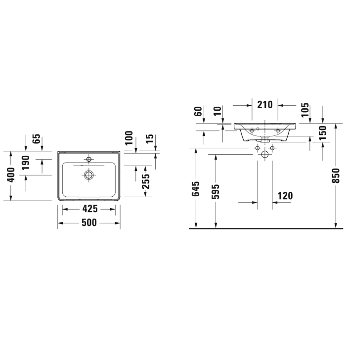 Duravit D-Neo Раковина 50x40см, подвесная, 1 отв., цвет: альпийский белый