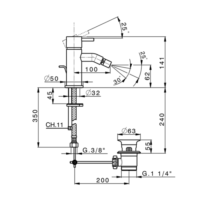 Cisal Less New Смеситель для биде, на 1 отв., с донным клапаном, цвет: Bianco Opaco