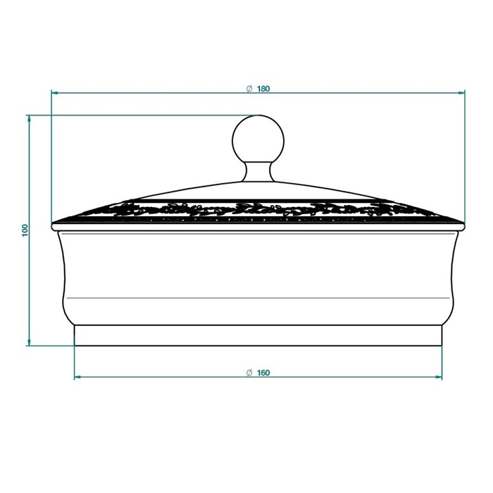 THG MARQUISE BLANC DECOR PLATINE Китайская лакированная коробка с белой керамической крышкой Ø180 мм, big size, декор платина, цвет: серебро