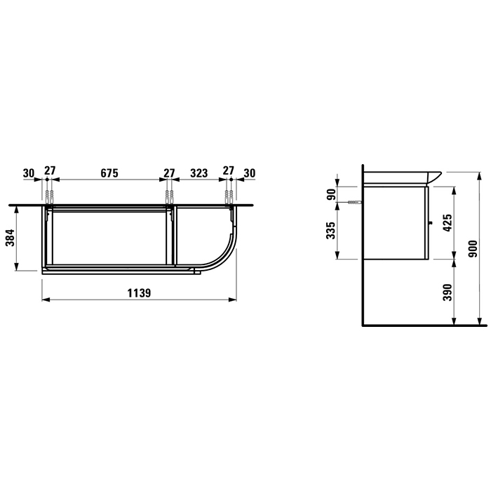Laufen Palace Тумба c раковиной 114х45х37.5см, 2 выдвижных ящика,1 дверца, петли слева, подвесной, цвет: белый глянцевый