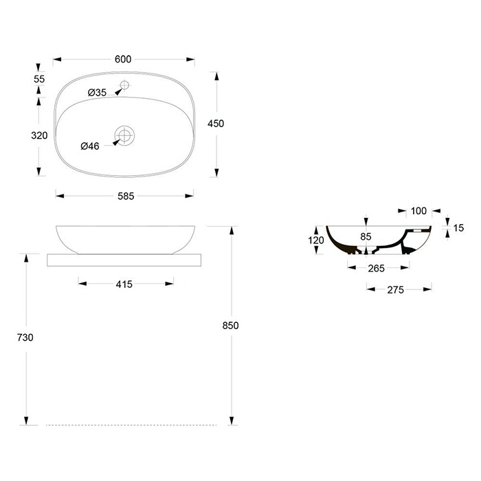 Alice Form Oval Раковина 60x45х12см, накладная, 1 отв., цвет: чёрный матовый