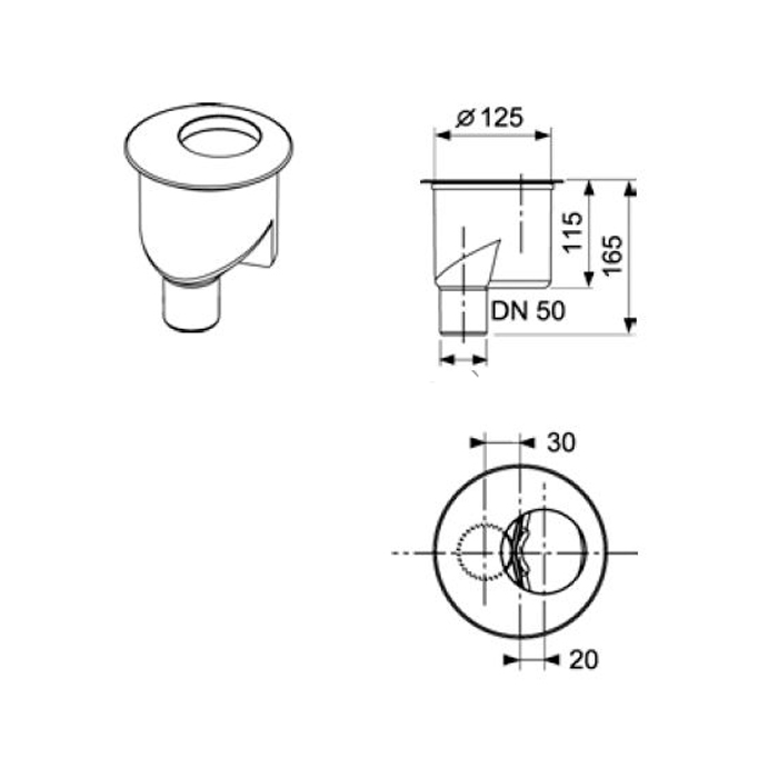 TECE drainline, сифон, 1,3 л/c, DN 50, выход в пол, высота монтажа от нижнего края сифона до верхнего края слива – 165 мм ( при уст. без опор)