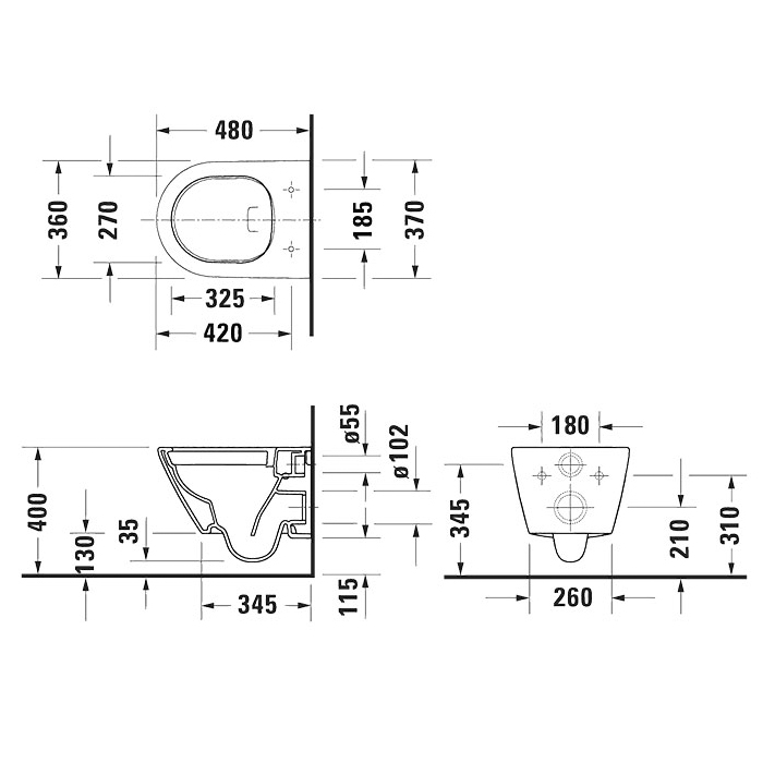 Duravit D-Code Унитаз 37х48см, подвесной, безободковый, с сиденьем микролифт, цвет: белый глянцевый
