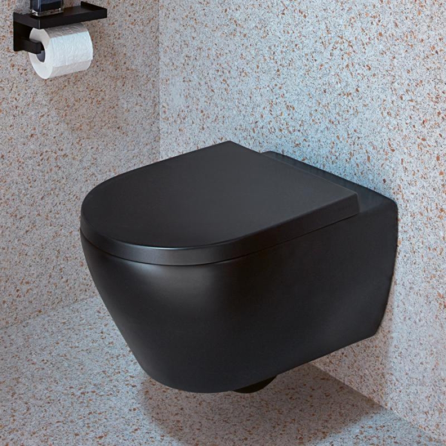 Унитаз подвесной безободковый Villeroy & Boch Subway 2.0, 370 × 560 мм, с сиденьем быстросъемным, плавным закрыванием, цвет: Ebony CeramicPlus