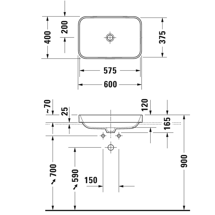 Раковина Duravit Vero Air 60х40см, без отв., без перелива, цвет: белый