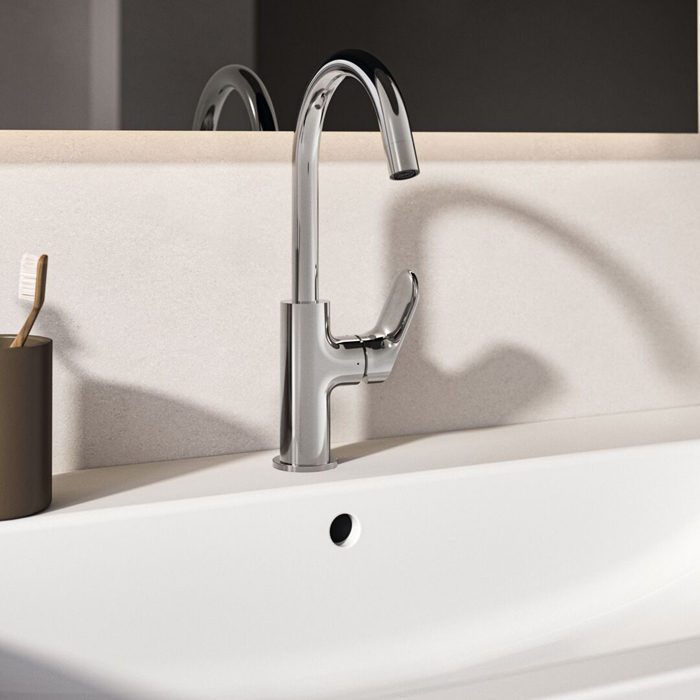 Ideal Standard Ceralife O Смеситель для раковины, на 1 отв., H21.5см., с поворотным изливом, с донным клапаном,  цвет: хром