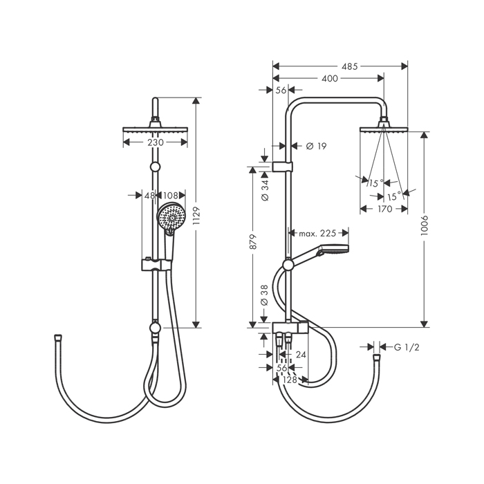 Душевая стойка с верхним душем Hansgrohe Vernis Shape 230 1jet Reno, цвет: матовый черный
