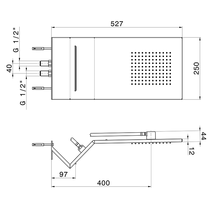 Newform Head Showers Верхний душ 52x25см, настенный, с дождевой и водопадной струей, цвет: хром