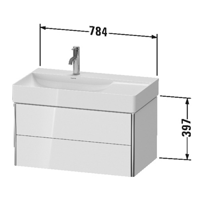 База Duravit XSquare подвесная 78.4x46x39.7см с раковиной (раковина слева), 2 ящика, цвет: глянцевый белый