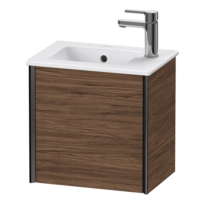 Тумба подвесная Duravit XViu 41x29x40см, с раковиной, 1 дверь, (петли справа), цвет: walnut dark/черный матовый