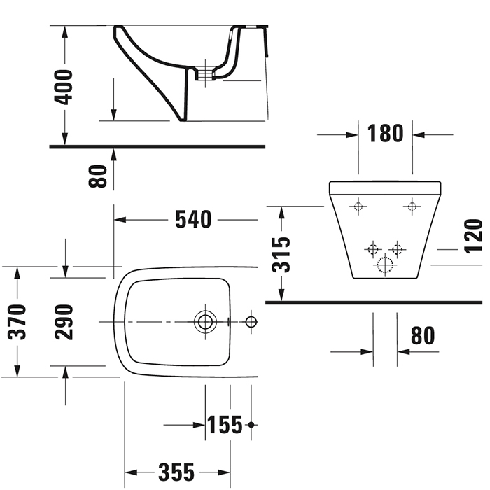 Duravit DuraStyle Биде подвесное 37х54см, с 1 отв., цвет: белый